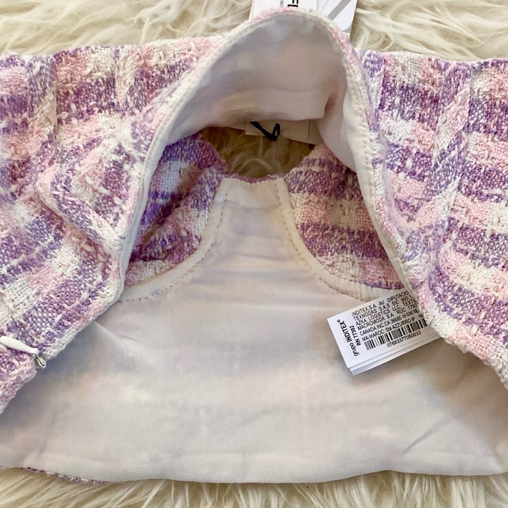 Zara Tweed Corset Bra-Style Crop Top w/Chiffon Lining - Picture 5 of 13